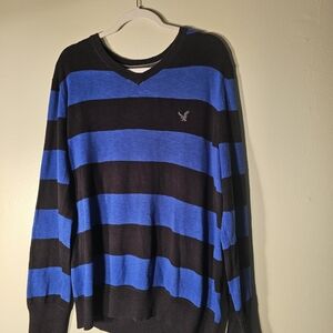 American Eagle Outfitters V-Neck Sweater in Black and Blue Stripes